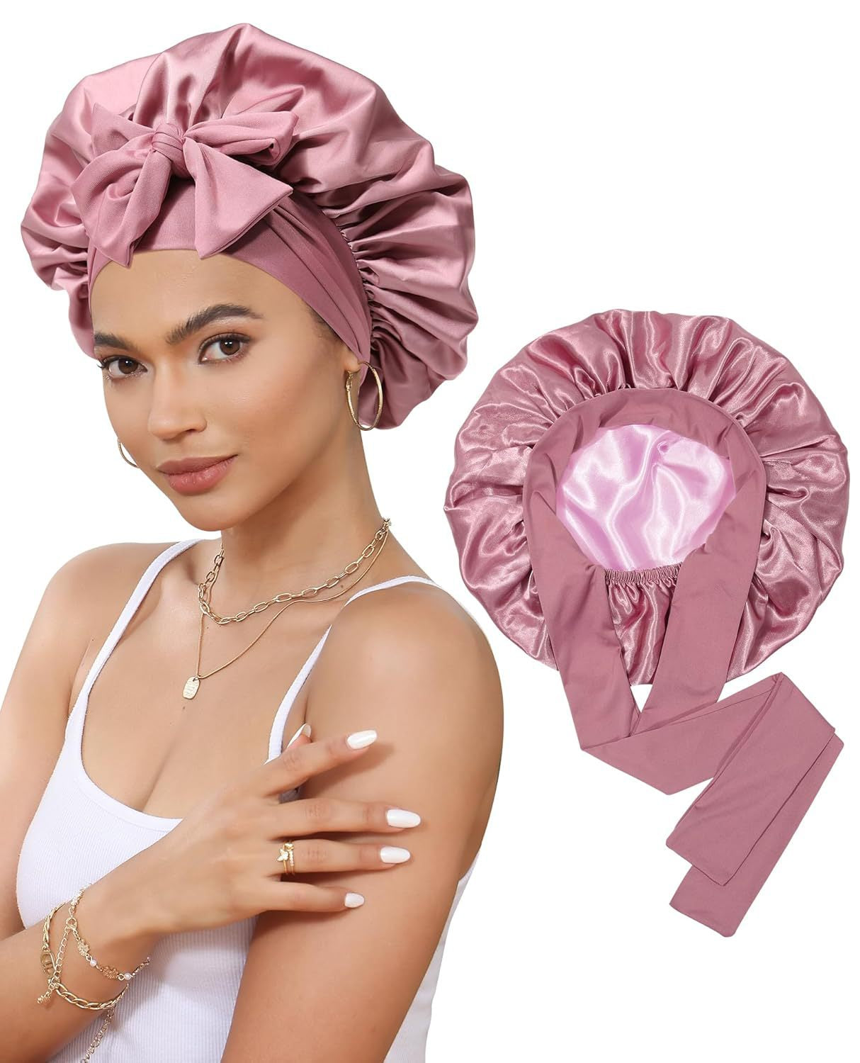 Double Layer Silk Elastic Band Nightcap
